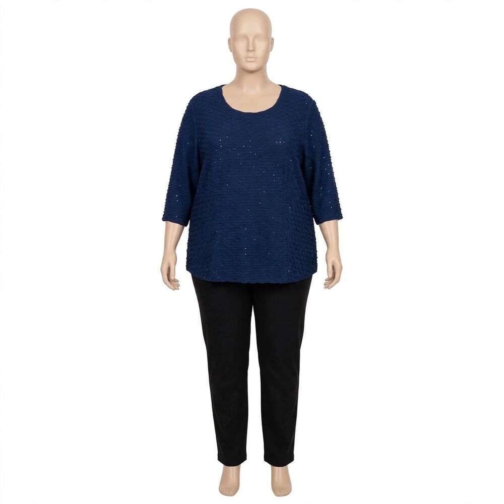 Catherines 3X 26/28W Navy Blue Textured Sparkle Top - Item #2637